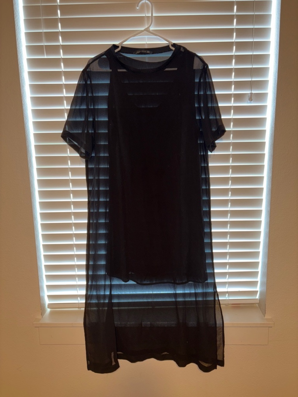 Zara midi black Sheer Layered Dress Tunic with slits on sides